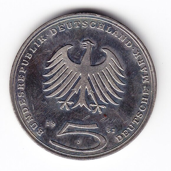 1981-J Germany Gotthold Ephraim Lessing Commemorative 5 Mark Coin (b24) - Picture 2 of 2